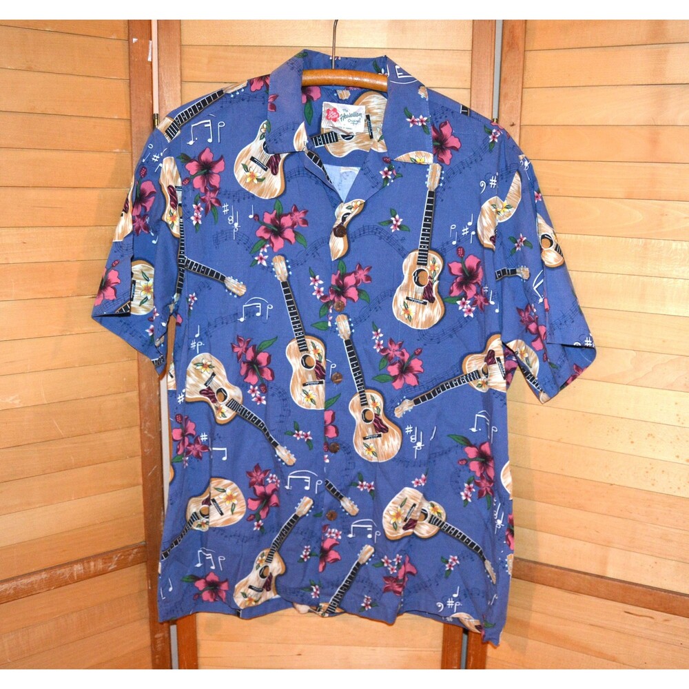 Mens Vintage Tiki Party Hawaiian Shirt Hilo Hattie Music